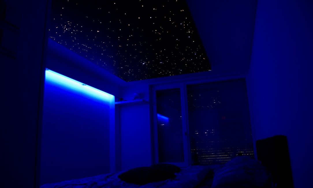 Fiber optic star ceiling panels LED lighting bedroom design realistic tiles boards MyCosmos