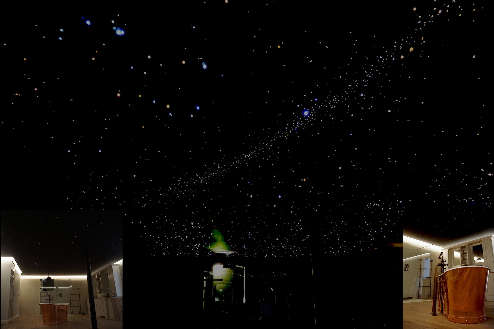 mycosmos ciel étoilé fibre optic plafond led chambre etoile étoile salle de bain sauna spa luxe voies lactées photos image